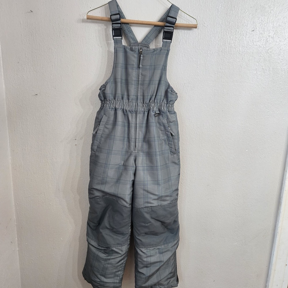 Lands End kids grow alongs snow Over Alls Pants Size 8 GRAY PLAID Neutral